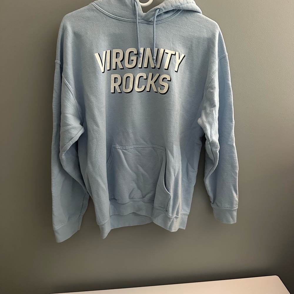 Light Blue Hoodie with 'Virginity Rocks' Print